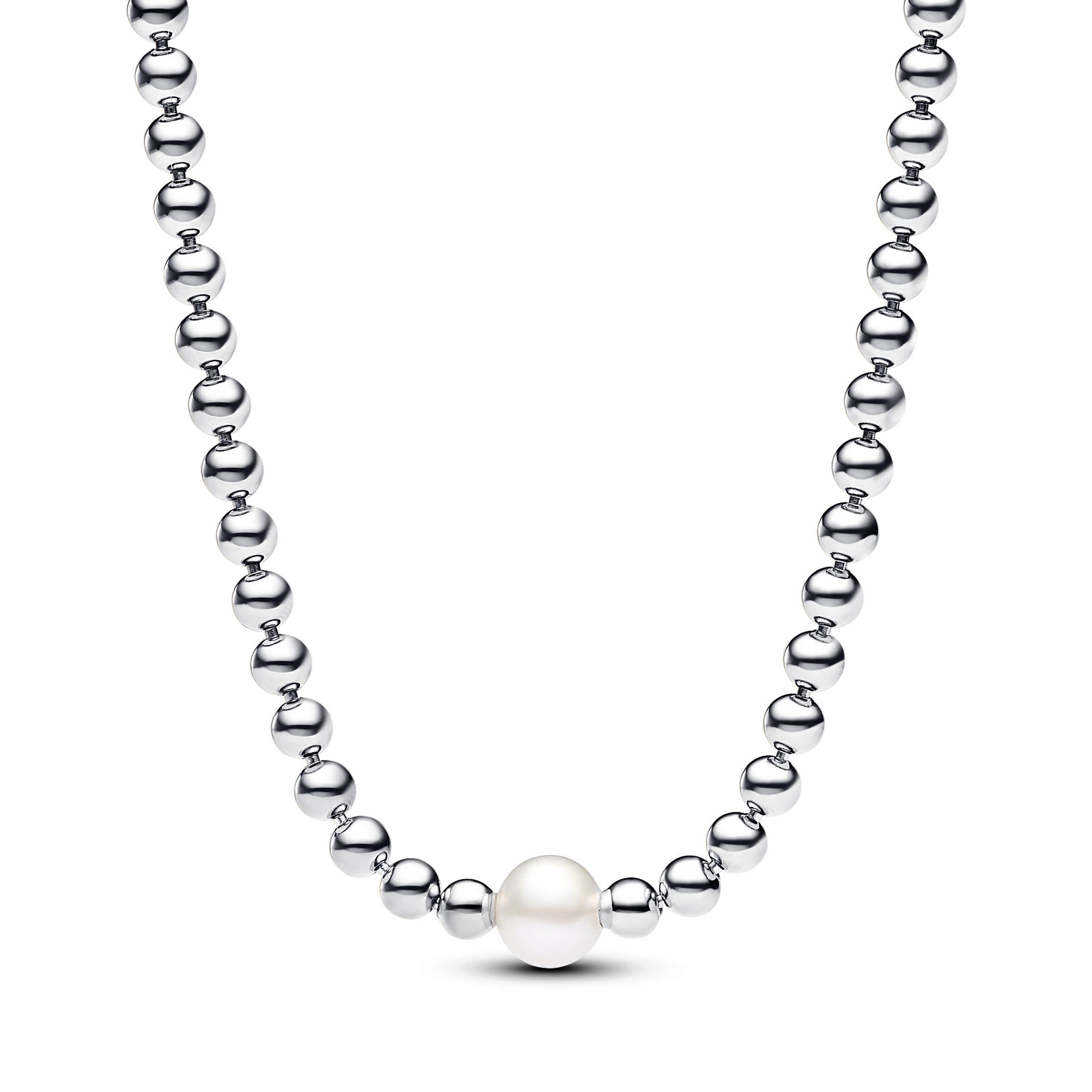 Collar en Plata de Cuentas y Perla Cultivada de Agua Dulce Tratada-0