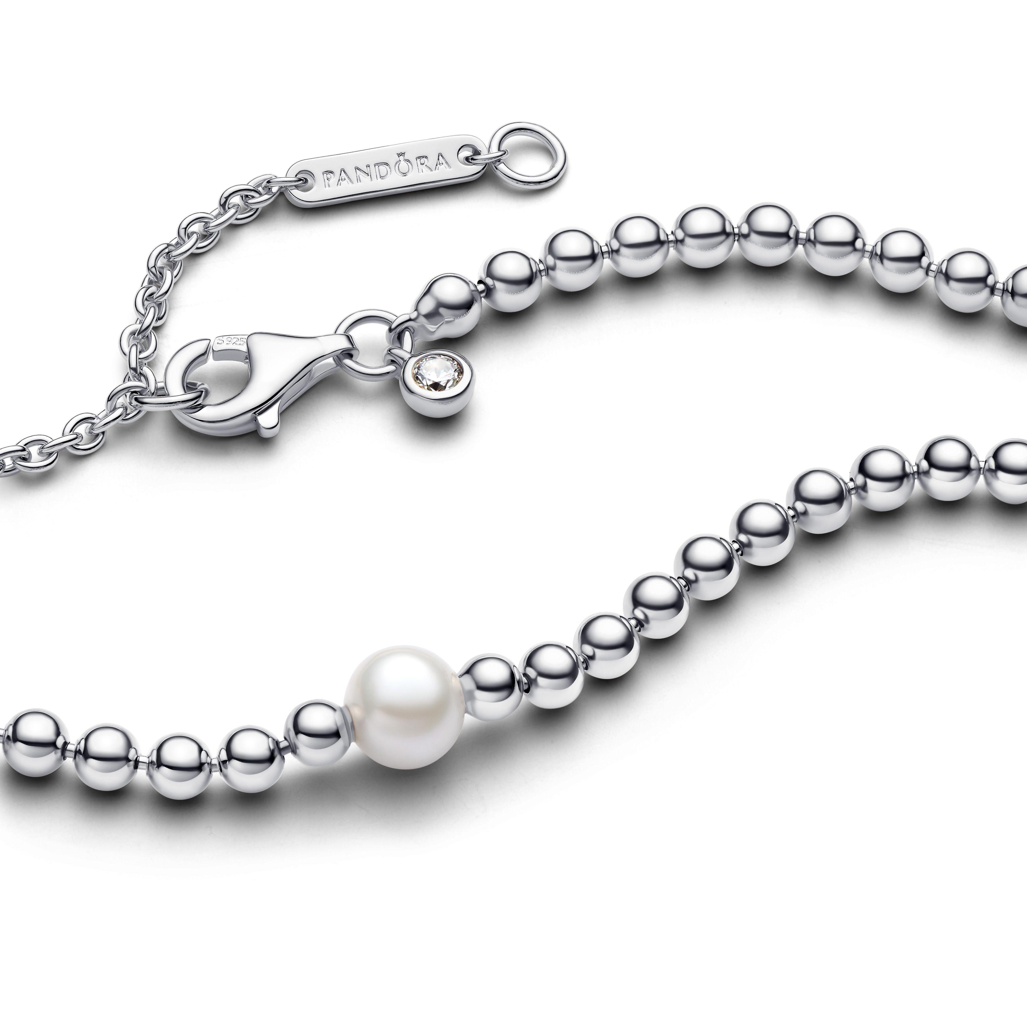 Collar en Plata de Cuentas y Perla Cultivada de Agua Dulce Tratada-1