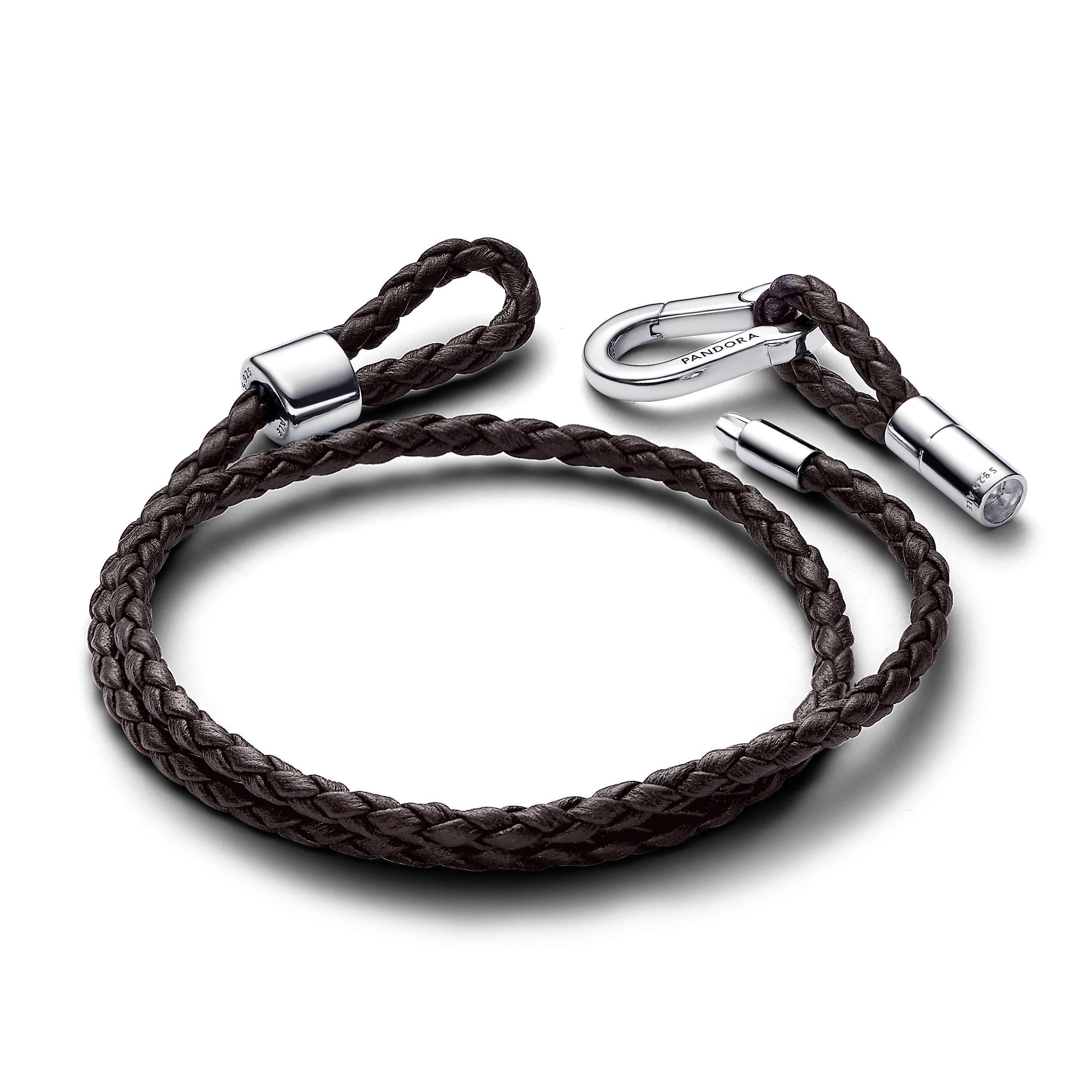 Brazalete Pandora en Cuero Trenzado Doble Marron-1