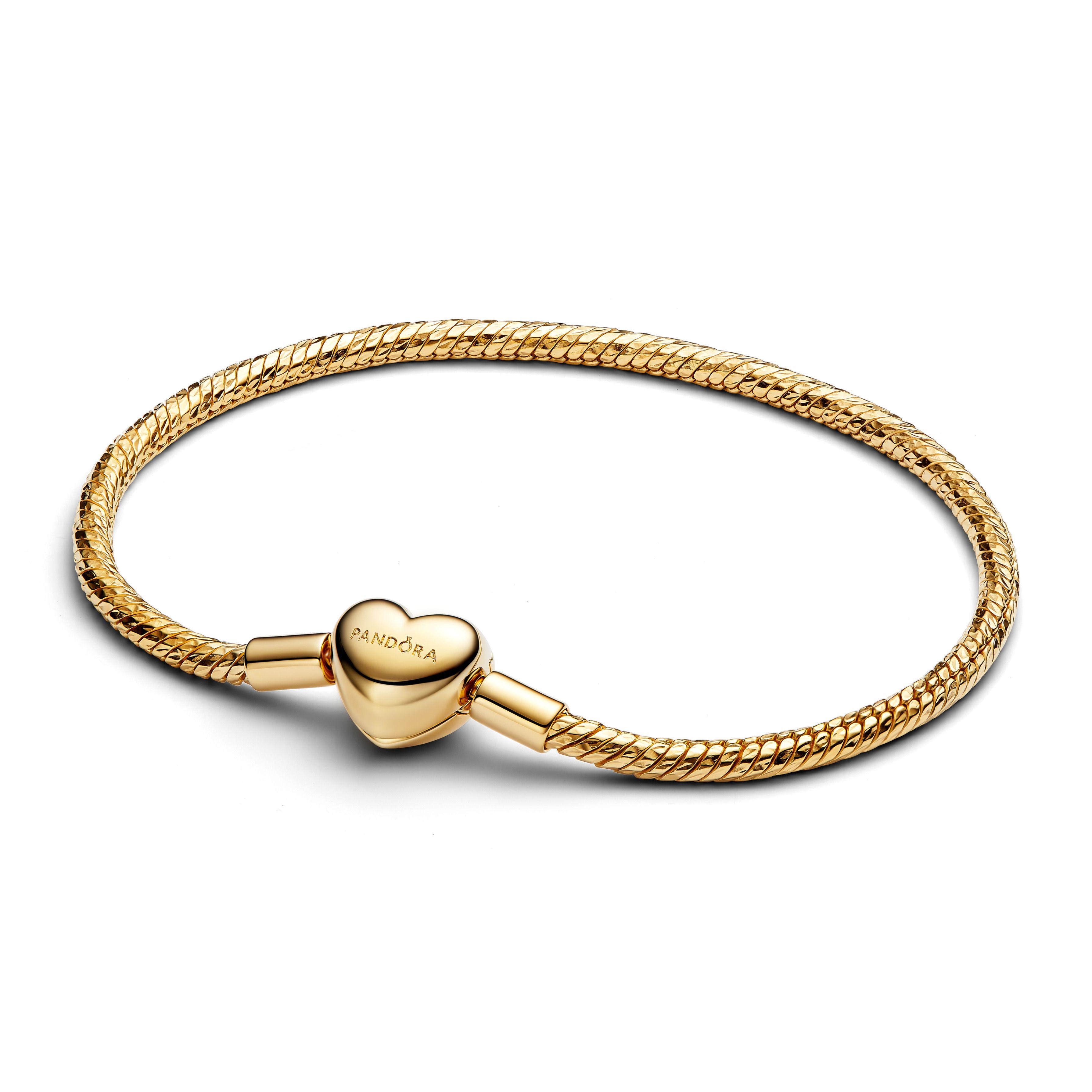 Brazalete de Cadena de Serpiente Facetado con Broche de Corazón Dorado-0