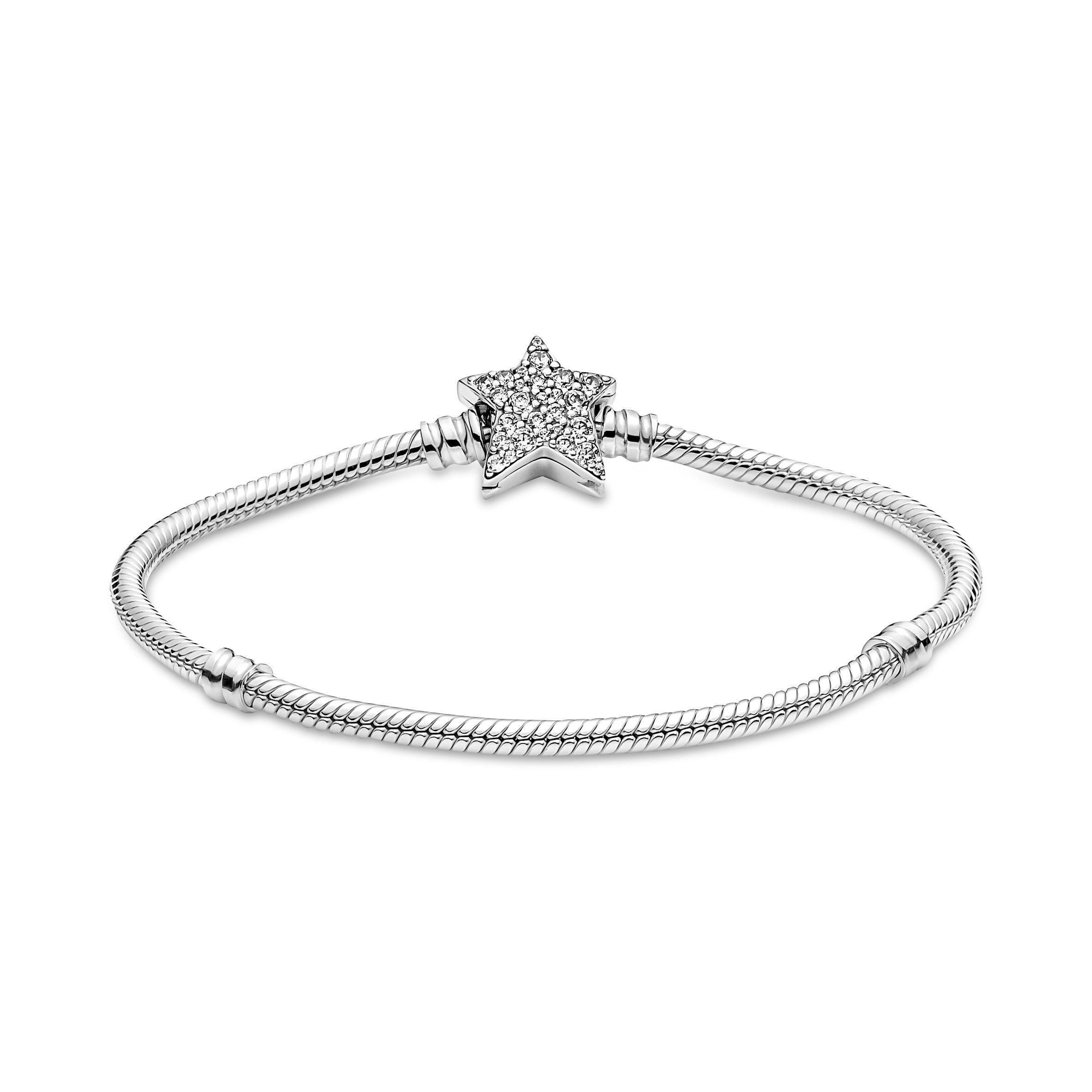 Brazalete en Plata Cadena Serpiente con Broche Asimétrico Estrella-0