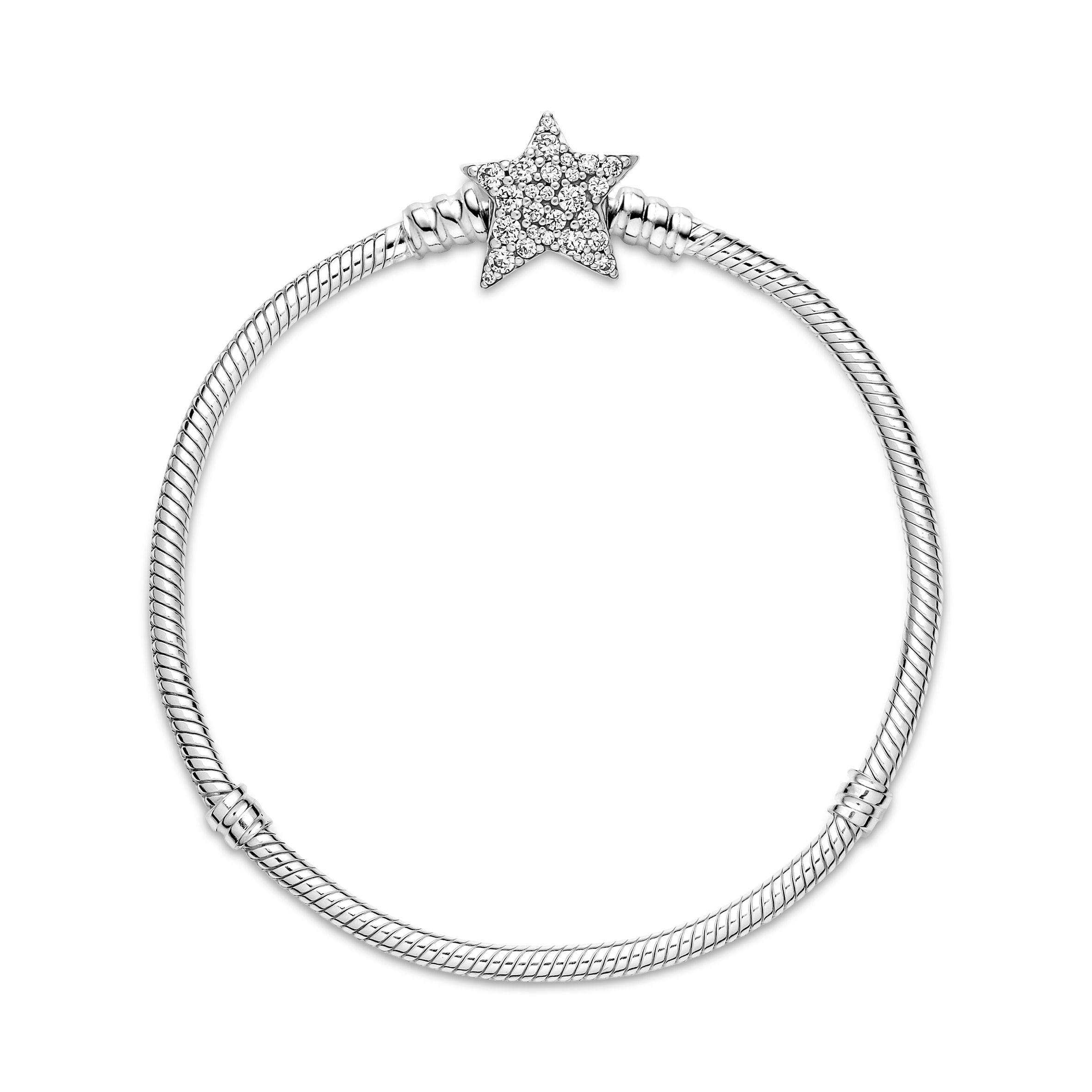 Brazalete en Plata Cadena Serpiente con Broche Asimétrico Estrella-1