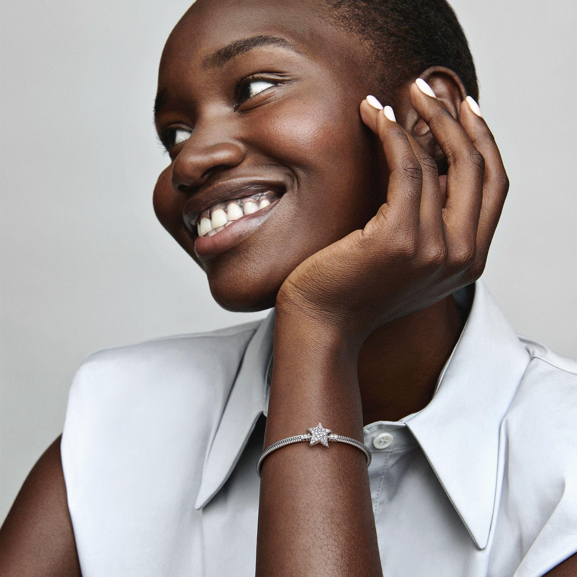 Brazalete en Plata Cadena Serpiente con Broche Asimétrico Estrella-2