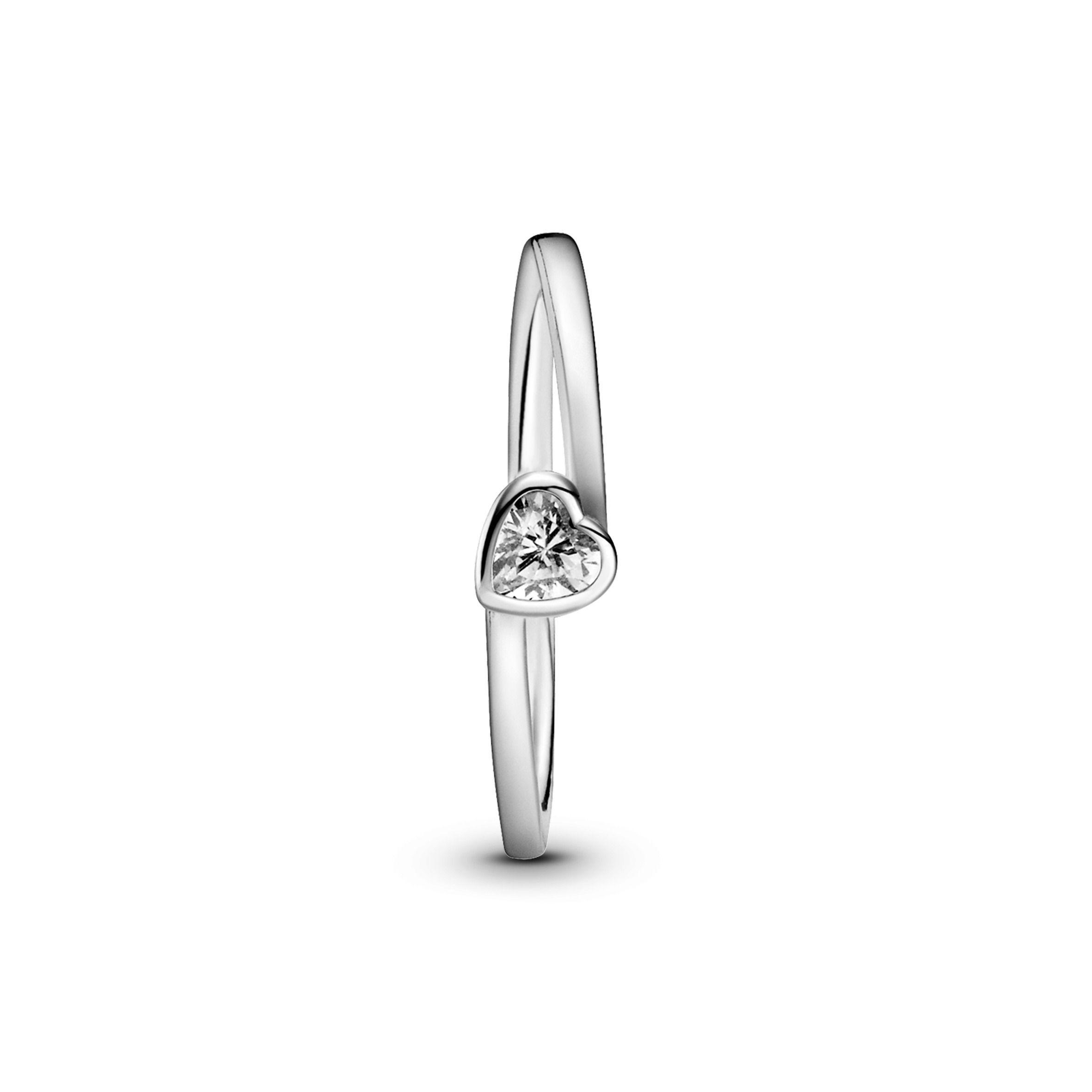 Anillo en Plata solitario Corazón inclinado transparente-1