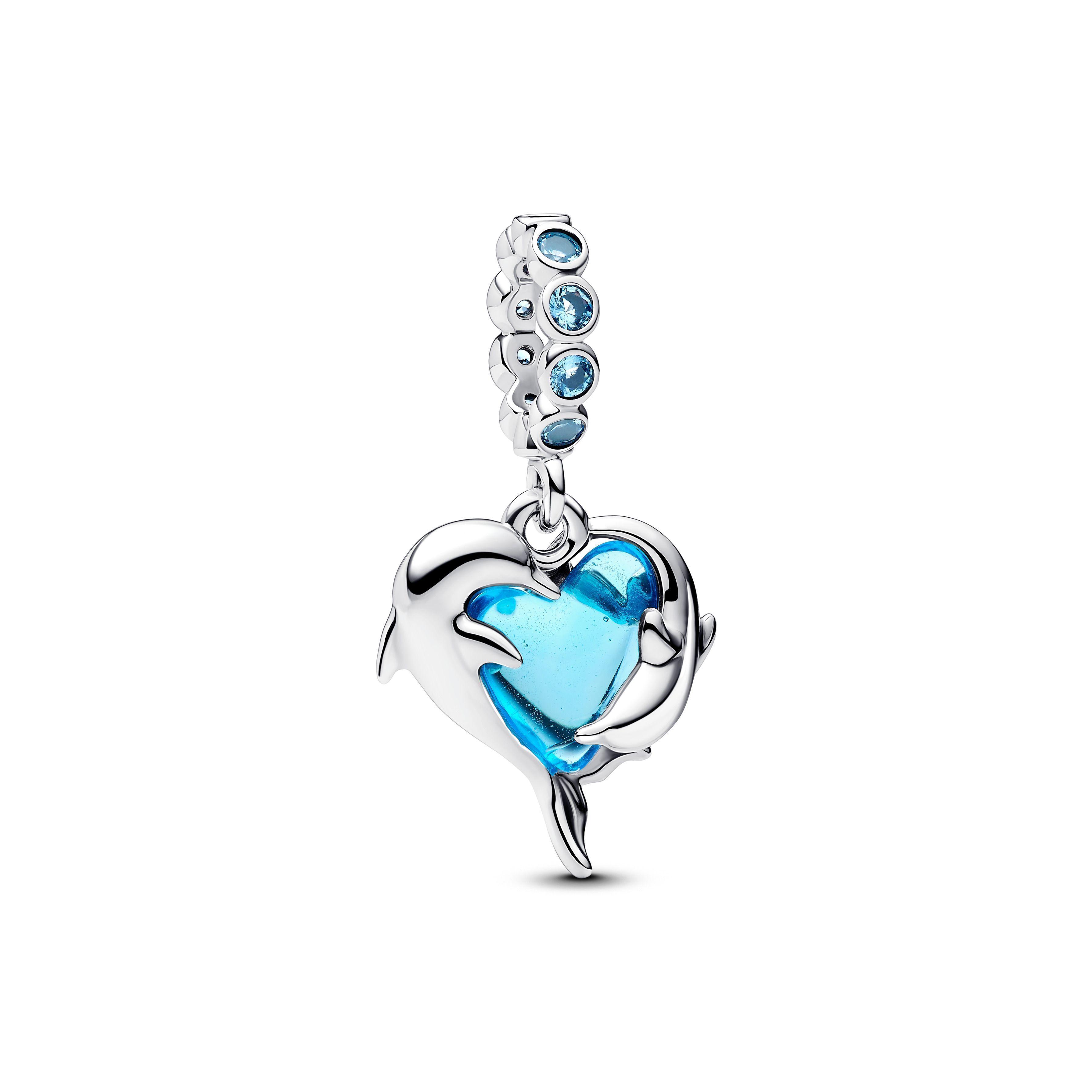 Charm Colgante Delfines de Cristal de Murano Azul-0