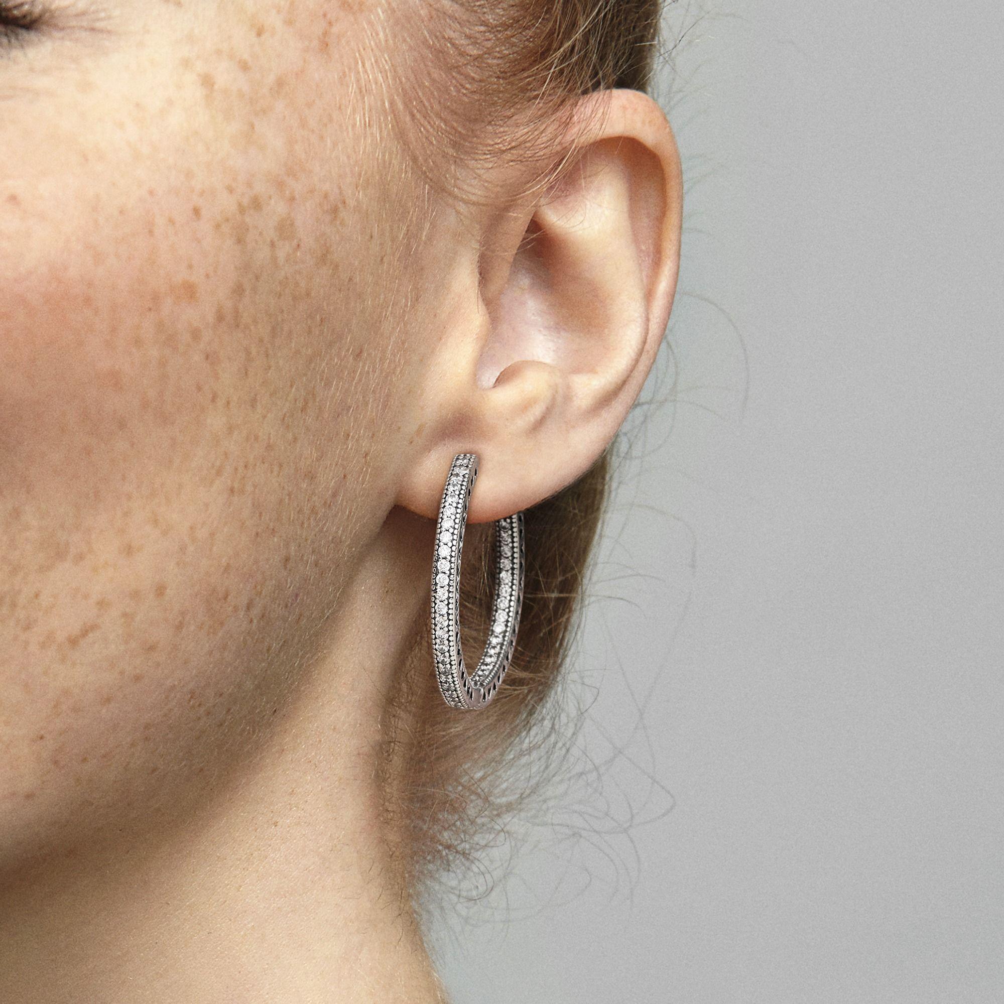 Aretes de Aro Brillo y Corazones Pandora Plata Esterlina-1