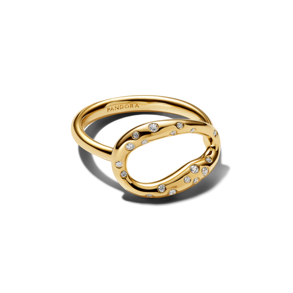 Anillo de Impacto de Forma Orgánica Engastado con Piedras-0
