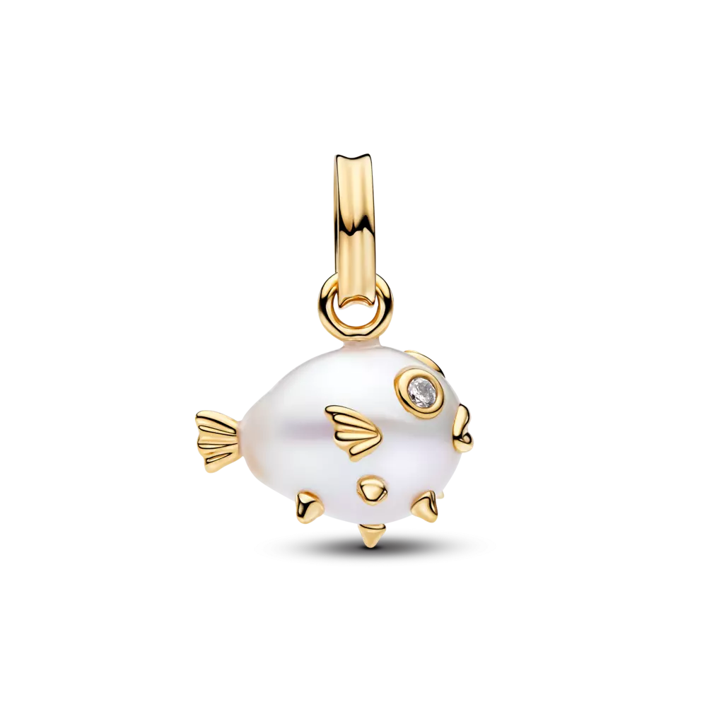 Charm Colgante Pez Globo de Perla Barroca Cultivada de Agua Dulce Tratada-1