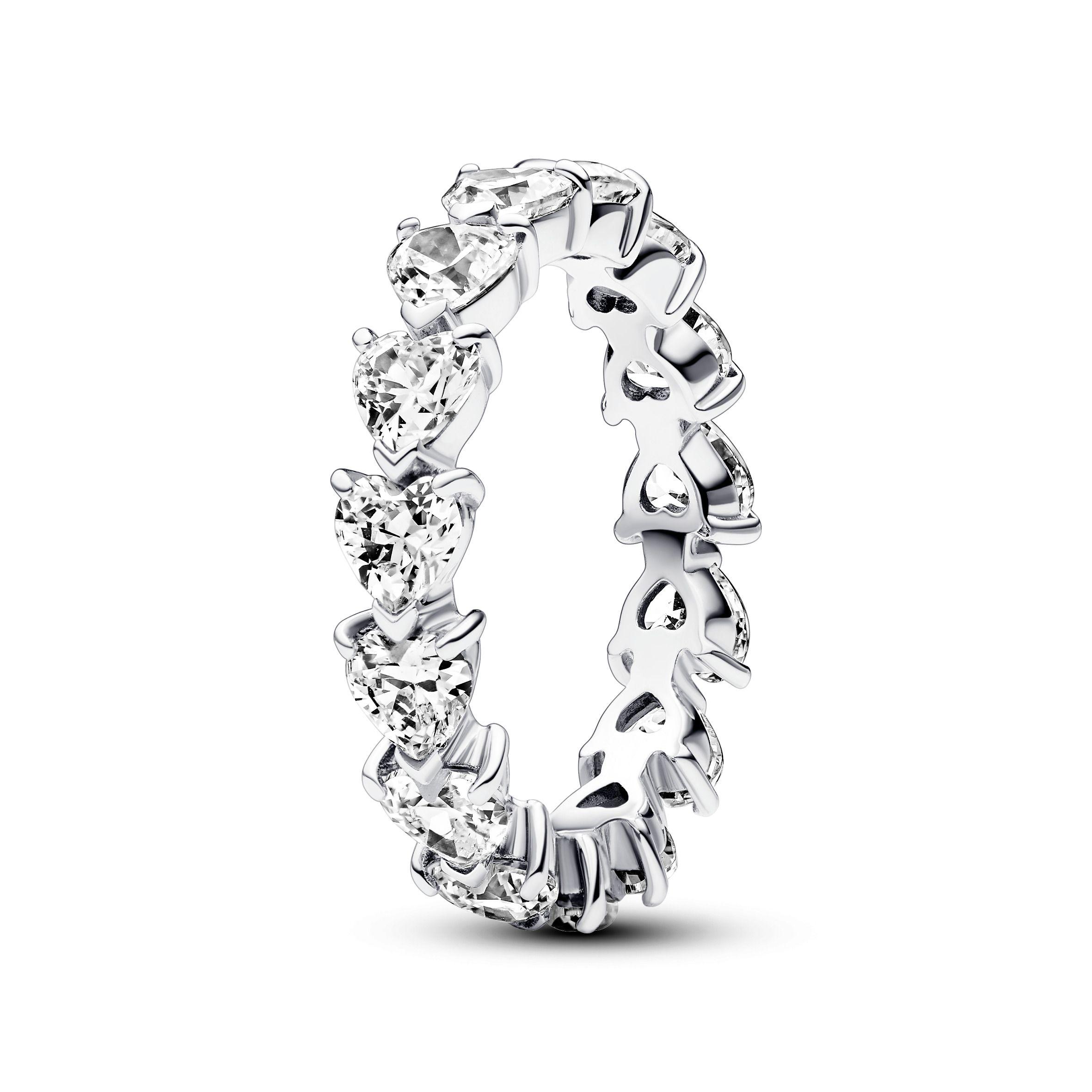 Anillo en Plata Eternidad Hilera de Corazones -0