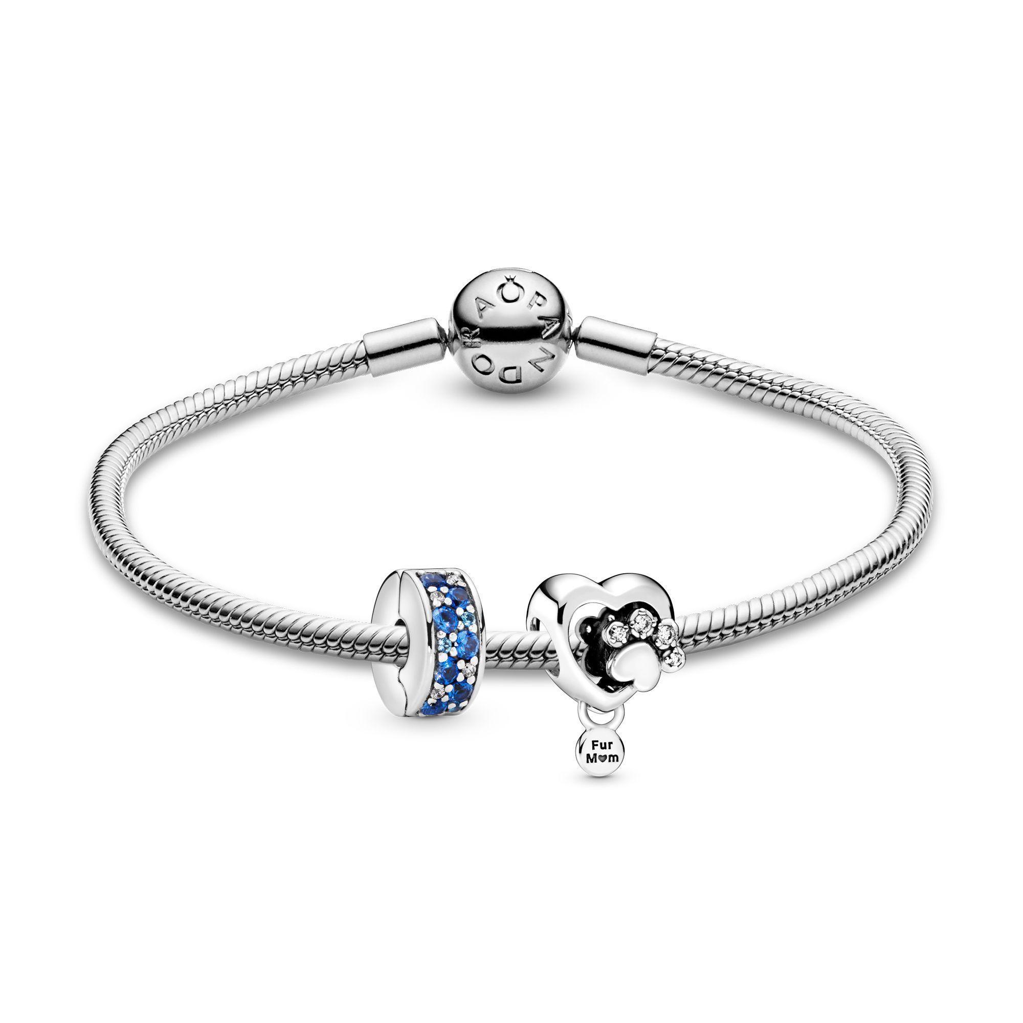 Gift Set Pulsera en Plata con Dije Huella de Mascota y Clip Azul-0