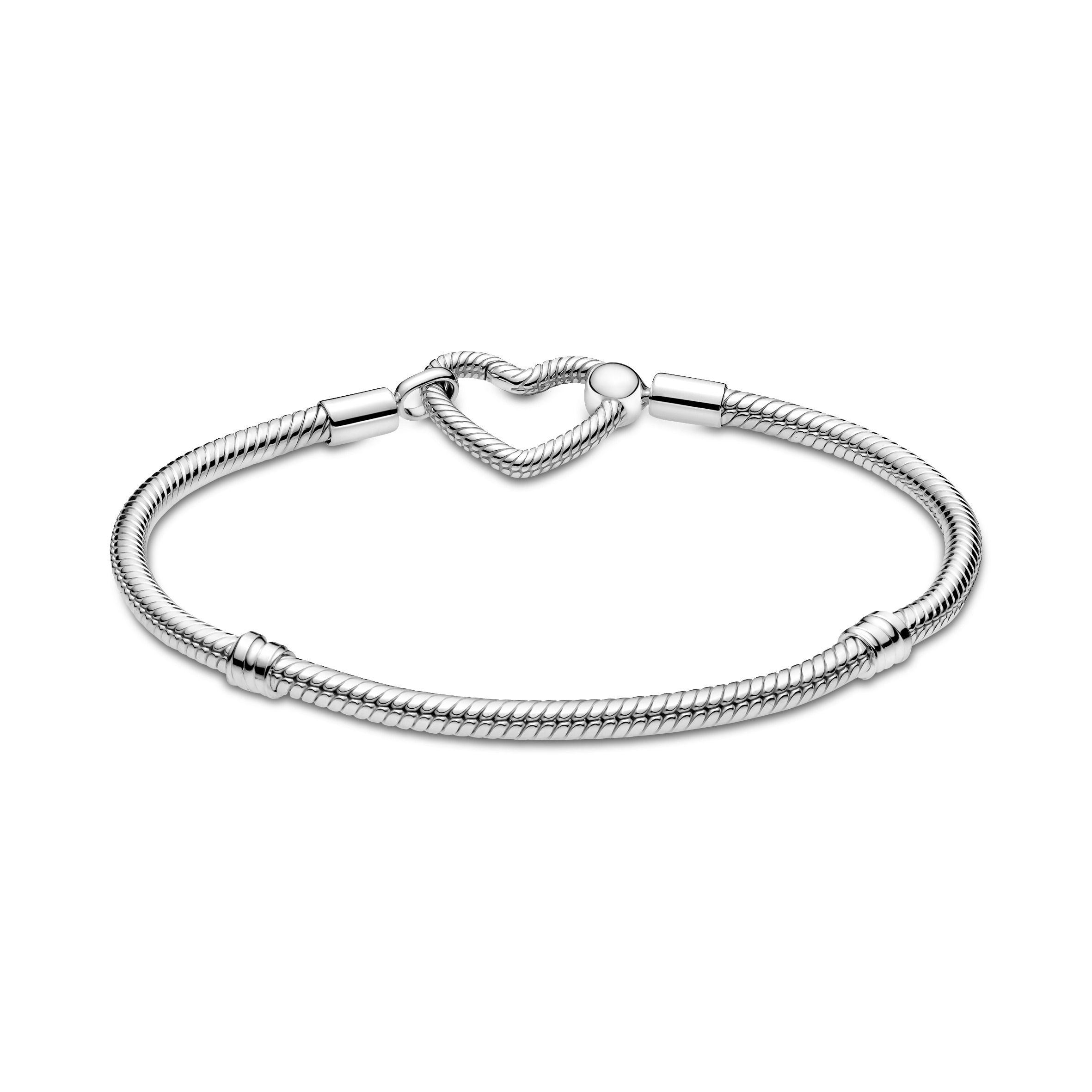 Brazalete en Plata Cadena de Serpiente con cierre de Corazón-0