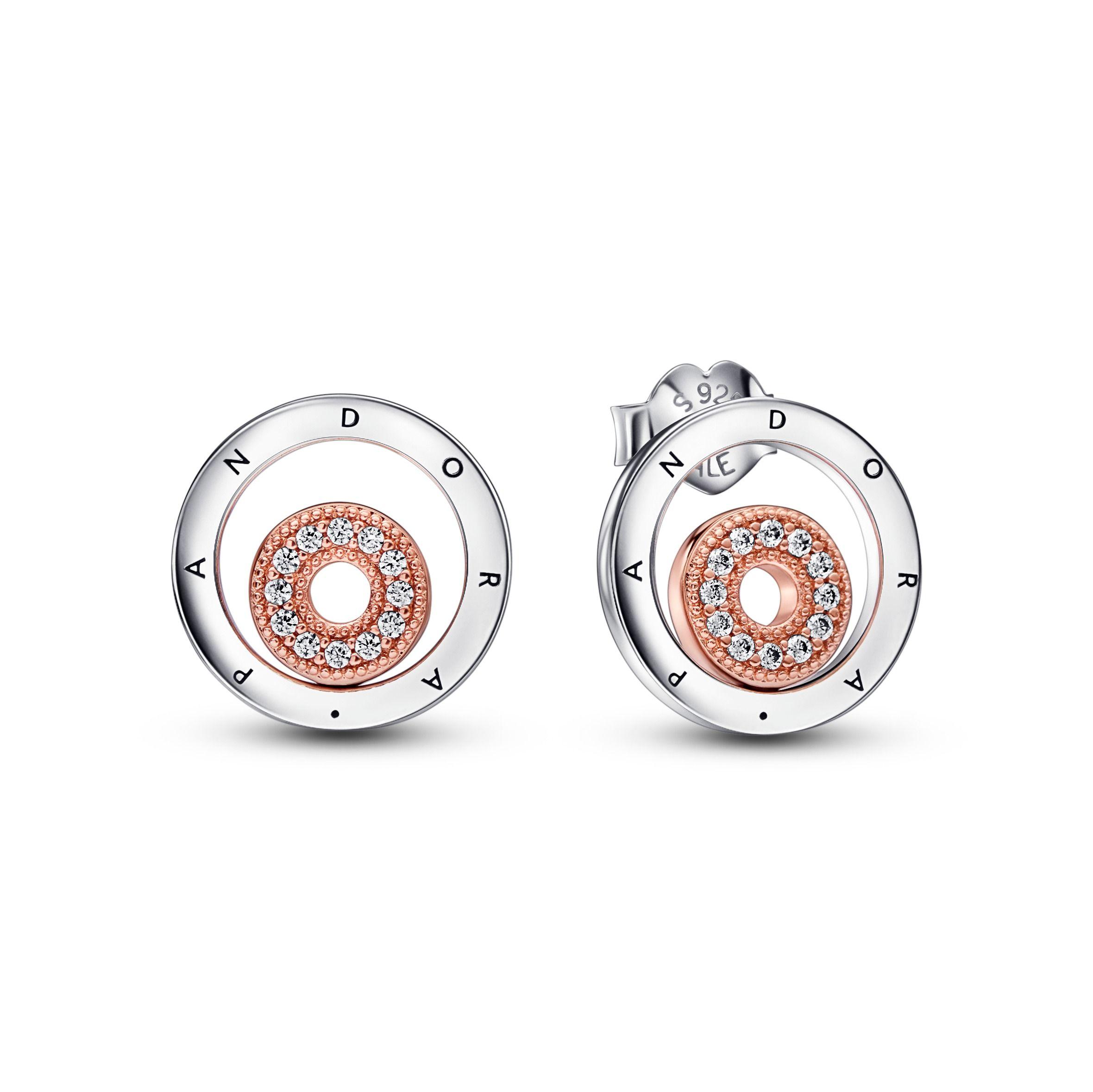 Aretes de Tuerca en Rose y Plata Insignia de Pandora Circular-0