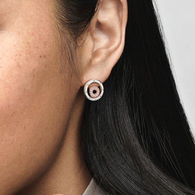 Aretes de Tuerca en Rose y Plata Insignia de Pandora Circular-1