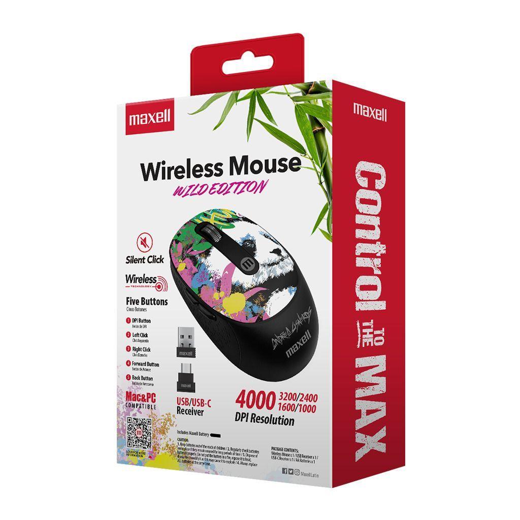 Mouse Inalámbrico Maxell Diseño Wild 4000dpi Usb/usb-c Panda-4