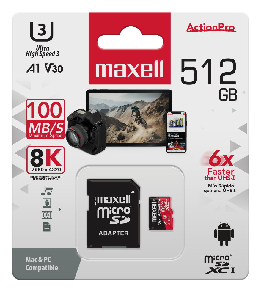 Tarjeta MicroSD Maxell 512GB UH-3 8K 100MB/S-2