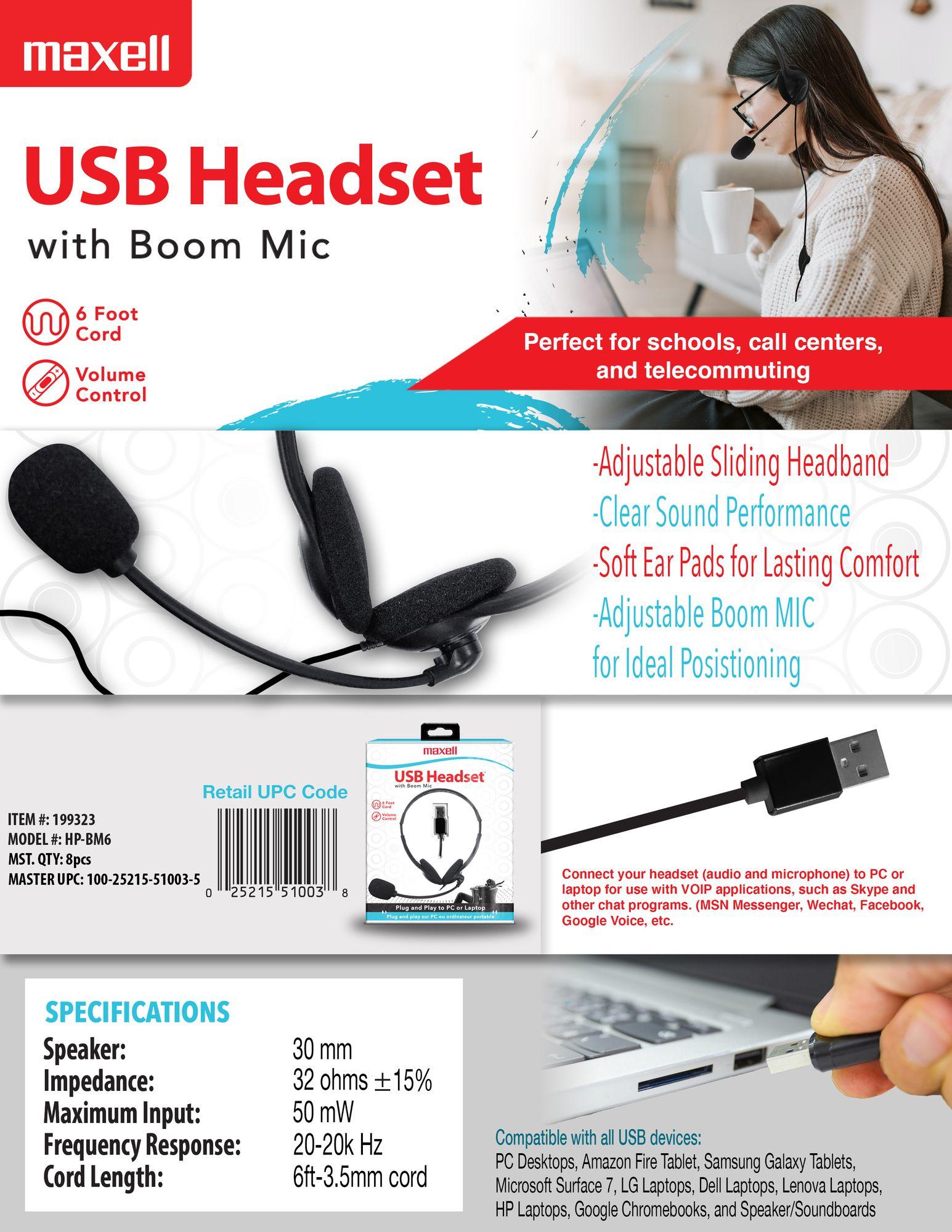 Audífonos Maxell Usb Con Microfono Control De Volumen 1.8Mts-1