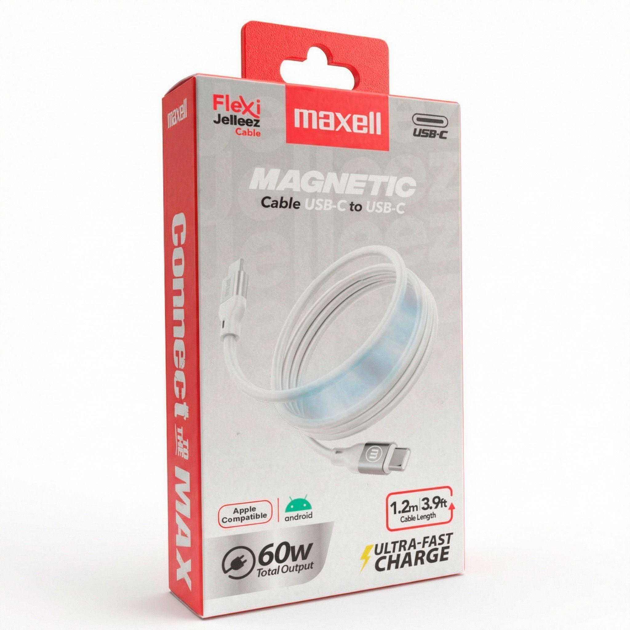 Cable Magnético 60W USB C a USB C Maxell 1.2 Metros Carga Rápida Blanco-5
