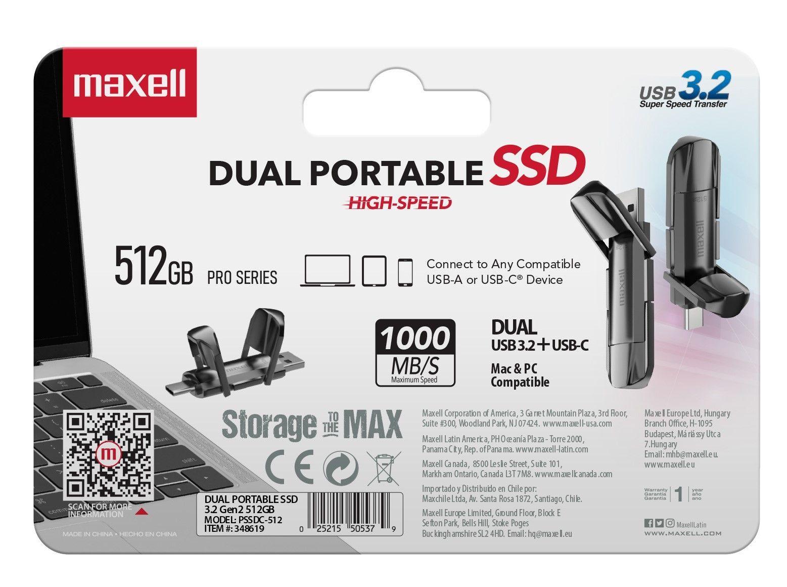 Disco SSD Externo Maxell 512GB 3.2 Dual USB-C 1000MB/s-3