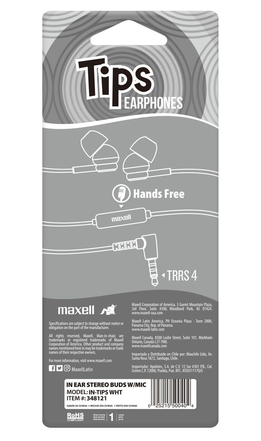 Audífonos Maxell IN-TIPS Con Micrófono In Ear Blanco-2