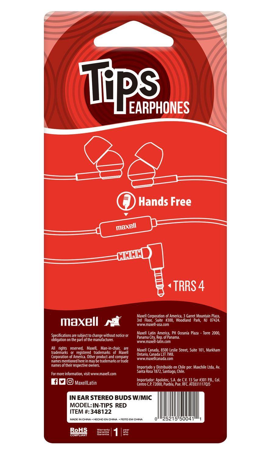 Audífonos Maxell IN-TIPS Con Micrófono In Ear Rojo-2