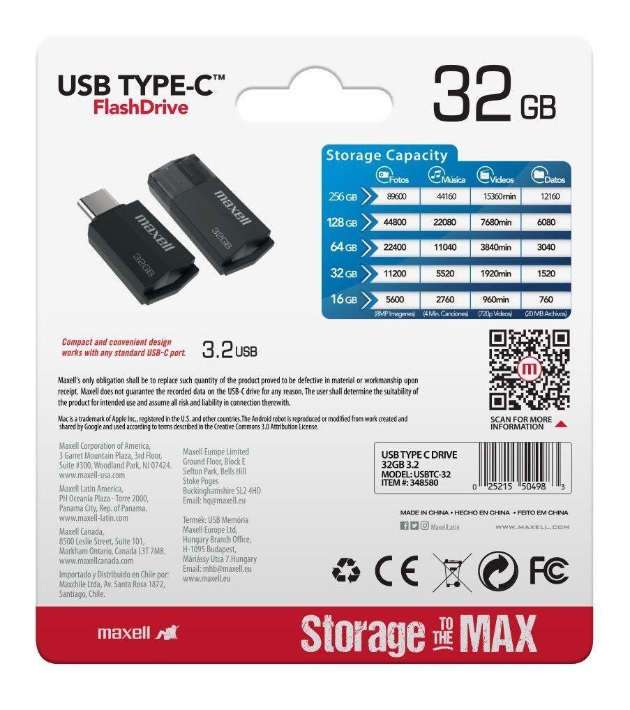 Pendrive Maxell Usbtc Tipo C 32gb 3.2-2