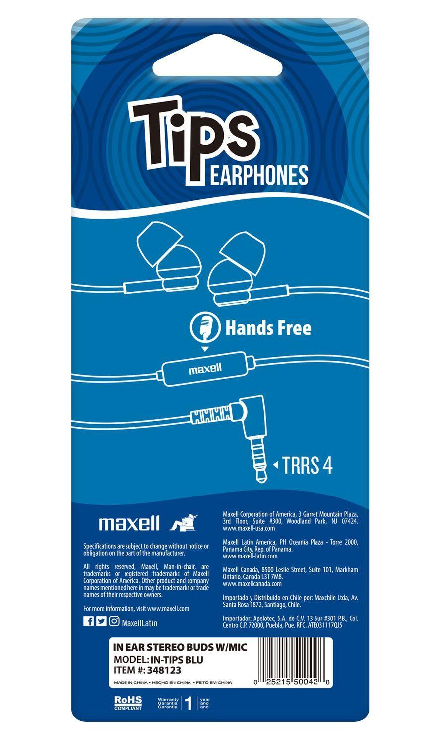 Audífonos Maxell IN-TIPS Con Micrófono In Ear Azul-2
