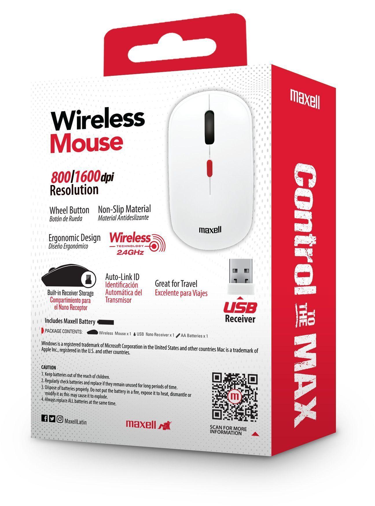 Mouse Inalámbrico Maxell 1600 DPI MOWL-100 Blanco-3