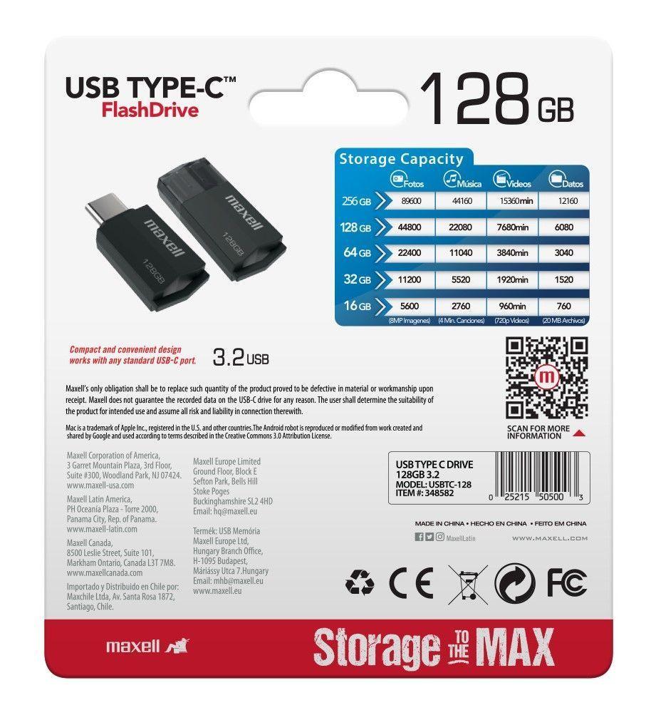 Pendrive Maxell Usbtc Tipo C 128gb 3.2-2