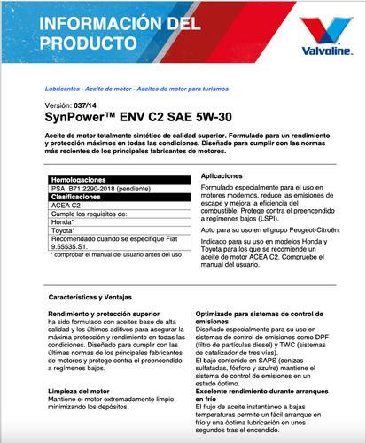 Aceite 5w30 Valvoline Full Sintetico Synpower Acea C2 1 Lt-1