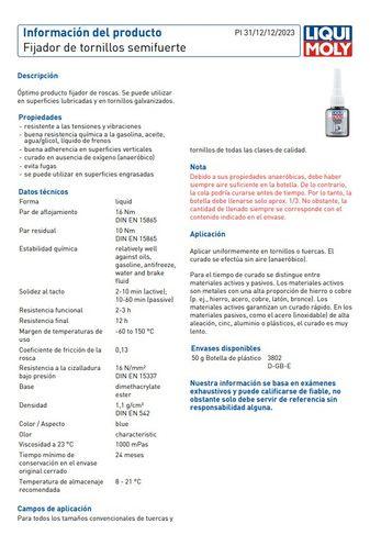 Trabador Fijador Pernos/tornillos Semifuerte Liqui Moly 10 G-2