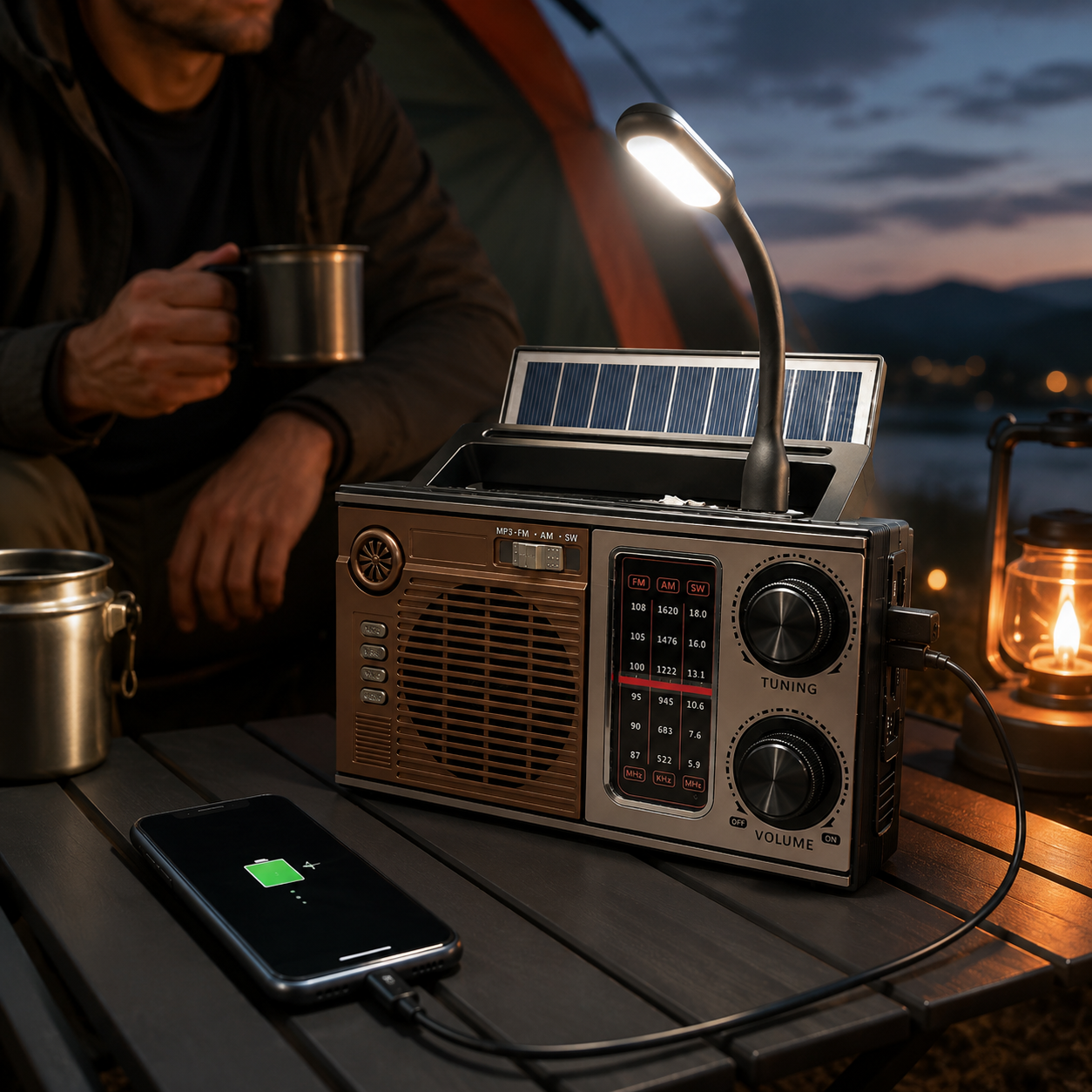 Radio AM-FM Portátil con Carga Solar y USB-4