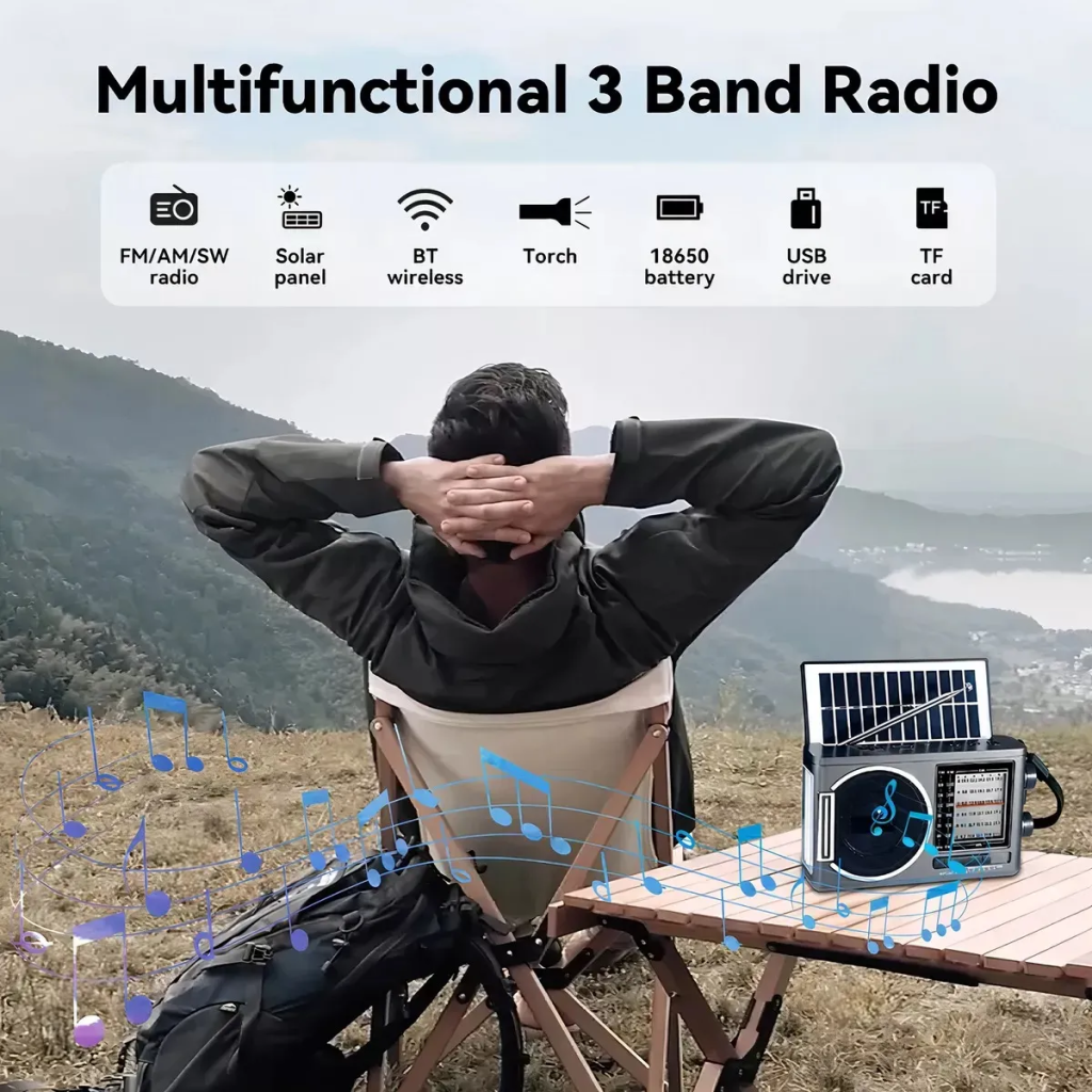 Radio AM/FM Portátil Con Linterna y Carga Solar-3