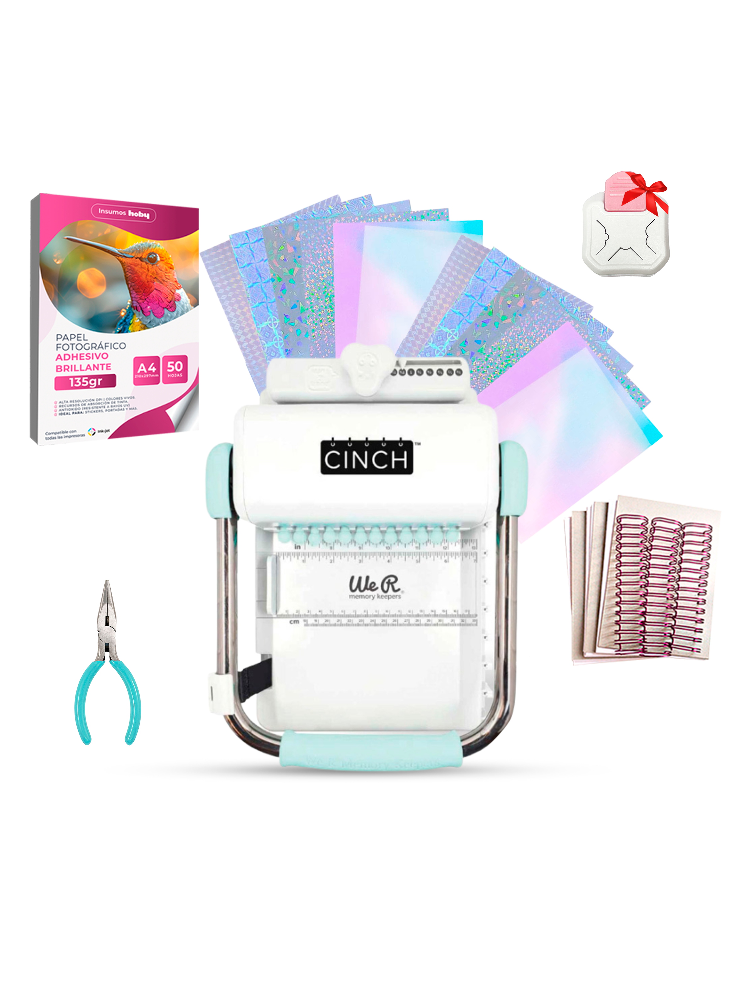 Encuadernadora Cinch Turquesa: Kit Completo de Inicio para Proyectos DIY-0