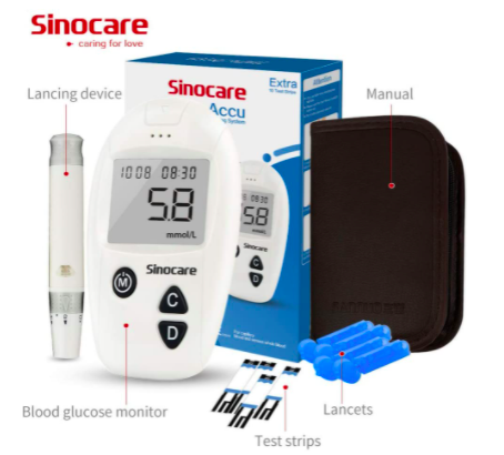 Kit Glucometro Safe-Accu SINOCARE (dispositivo de punción + manual + estuche)-0