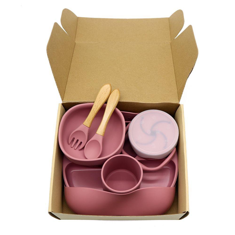 Set de Alimentación Silicona AllMedikal Kids 7 piezas Dark Pink-1