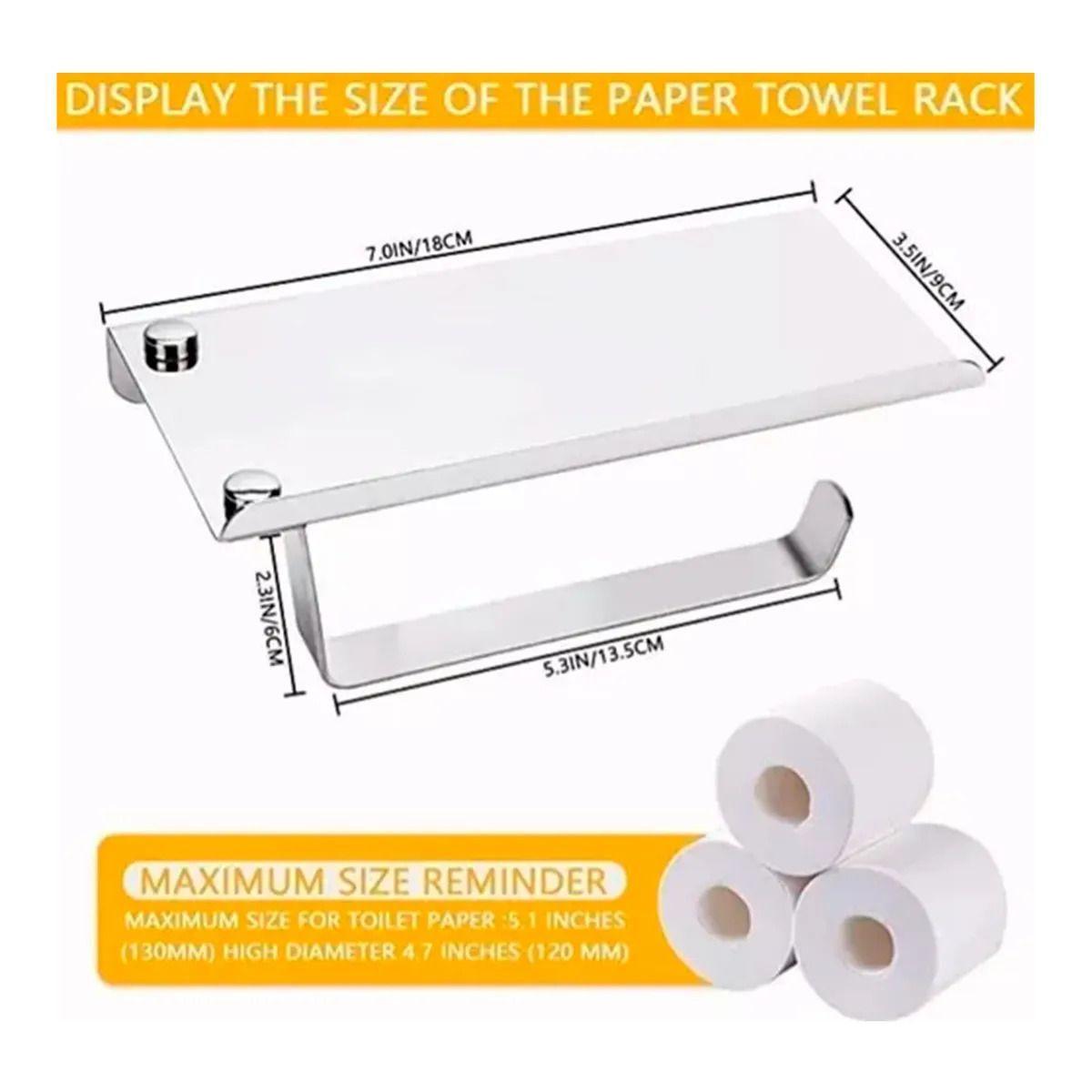 Porta Papel Higi nico Con Estante para Telefono Plata-3