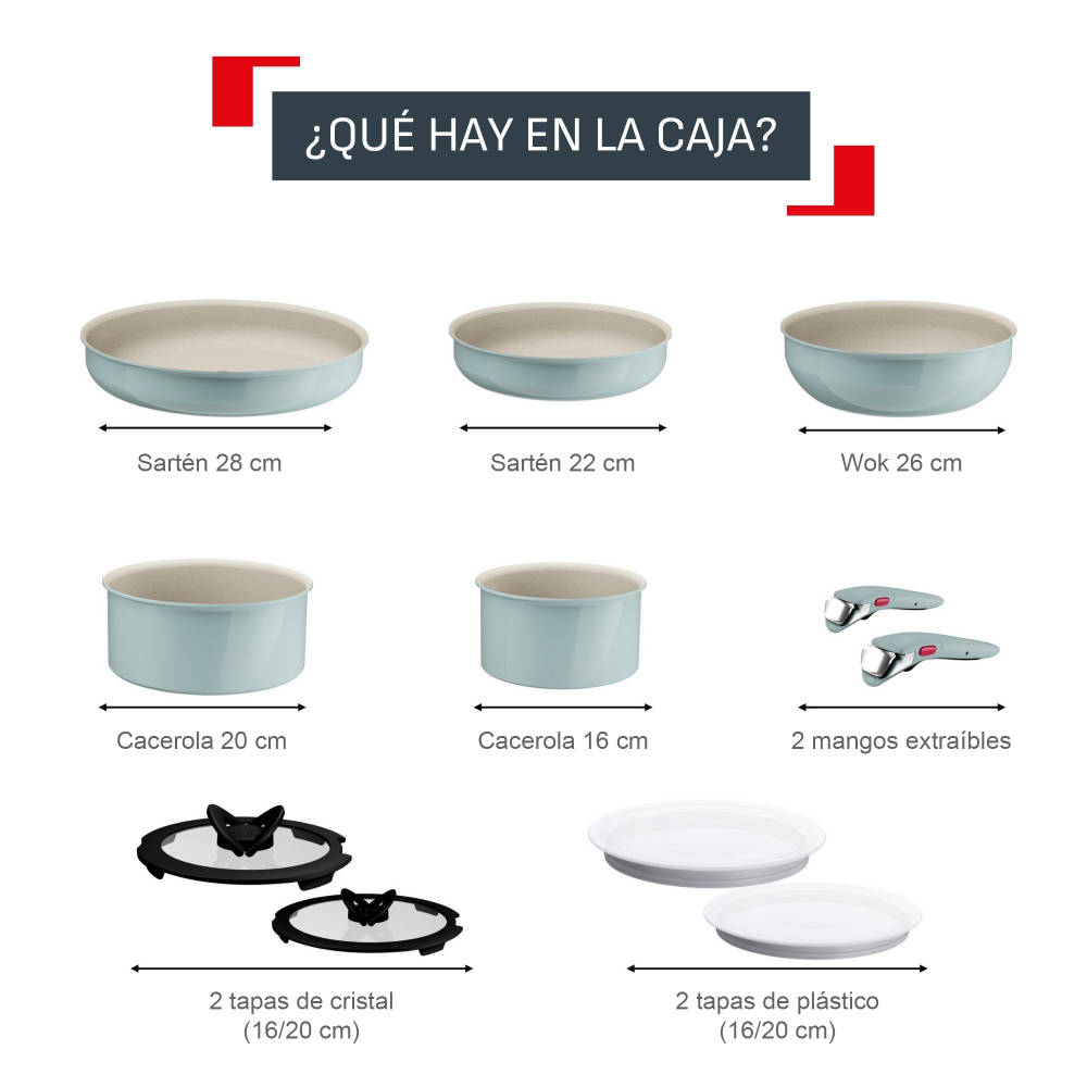 Bateria De Cocina Antiadherente Ingenio Serenity 11 Piezas Mango Removible Eucalipto Tefal-5