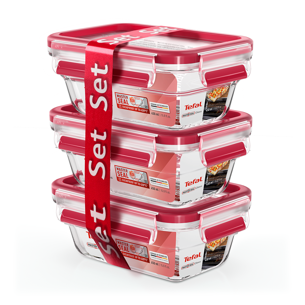Contenedor de alimentos Masterseal Glass Set 3 piezas rectangular 450ml-1