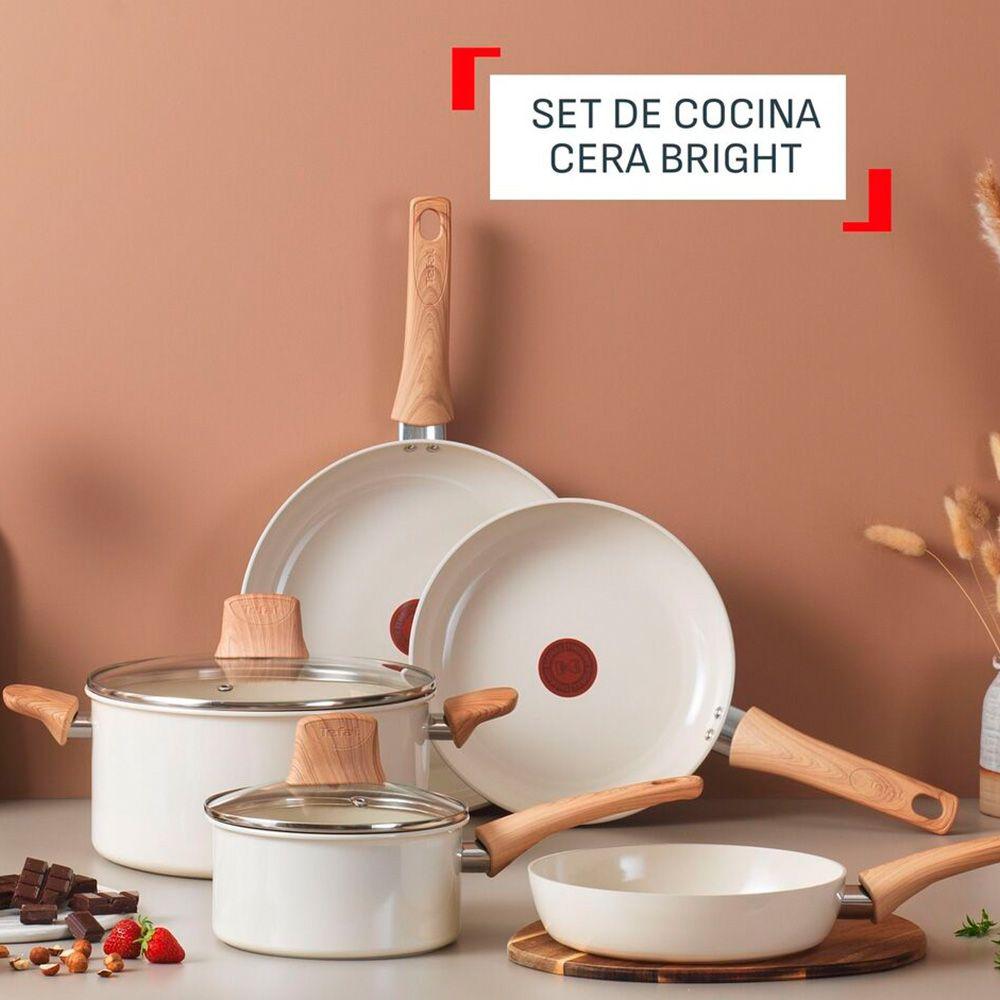 Bateria De Cocina Ceramica Antiadherente Bright 7 Piezas Beige Tefal-6