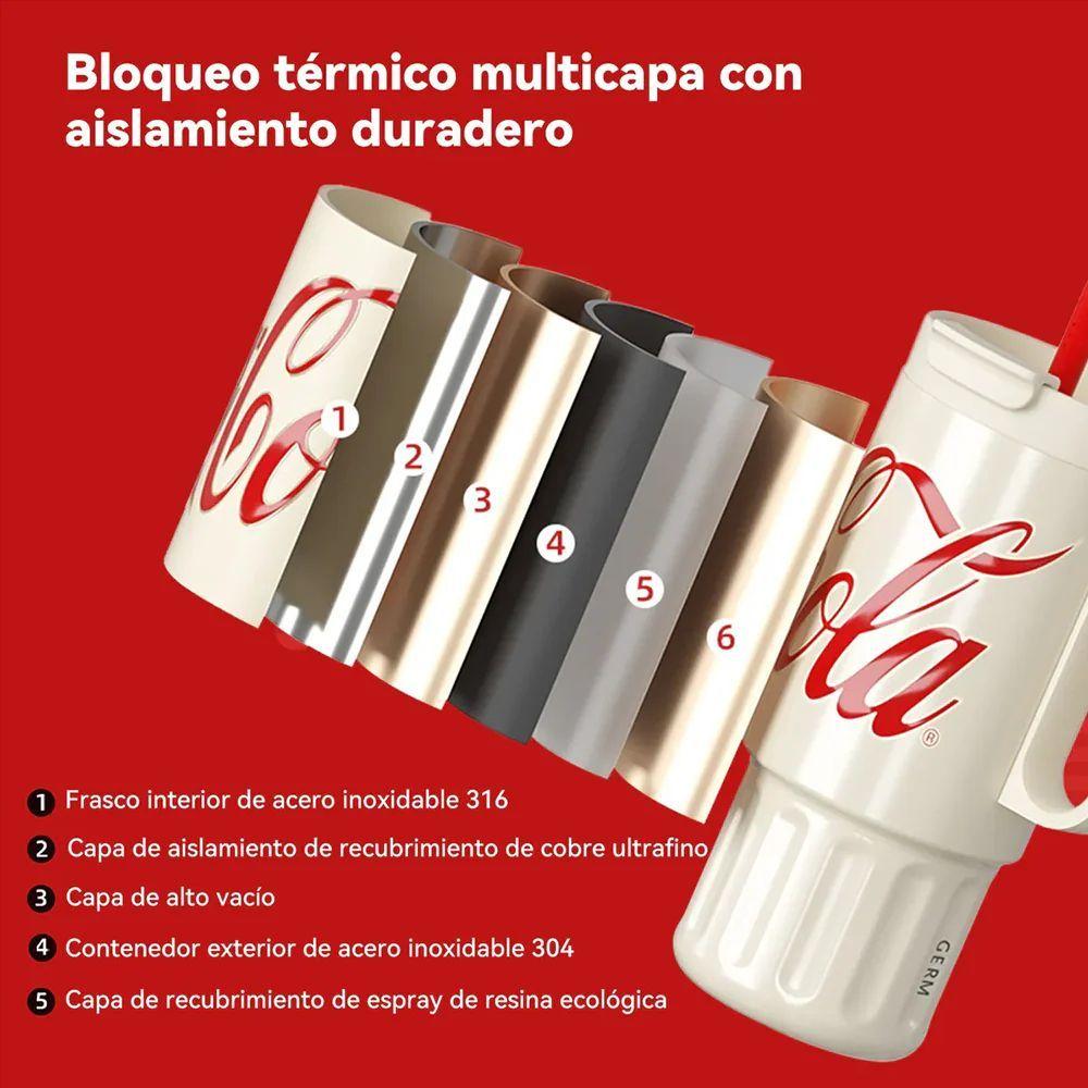 COCA COLA X GERM Termo Súper Tumbler Mug Vaso 1200ML Frío O Caliente Vaso Térmico Blanco-3