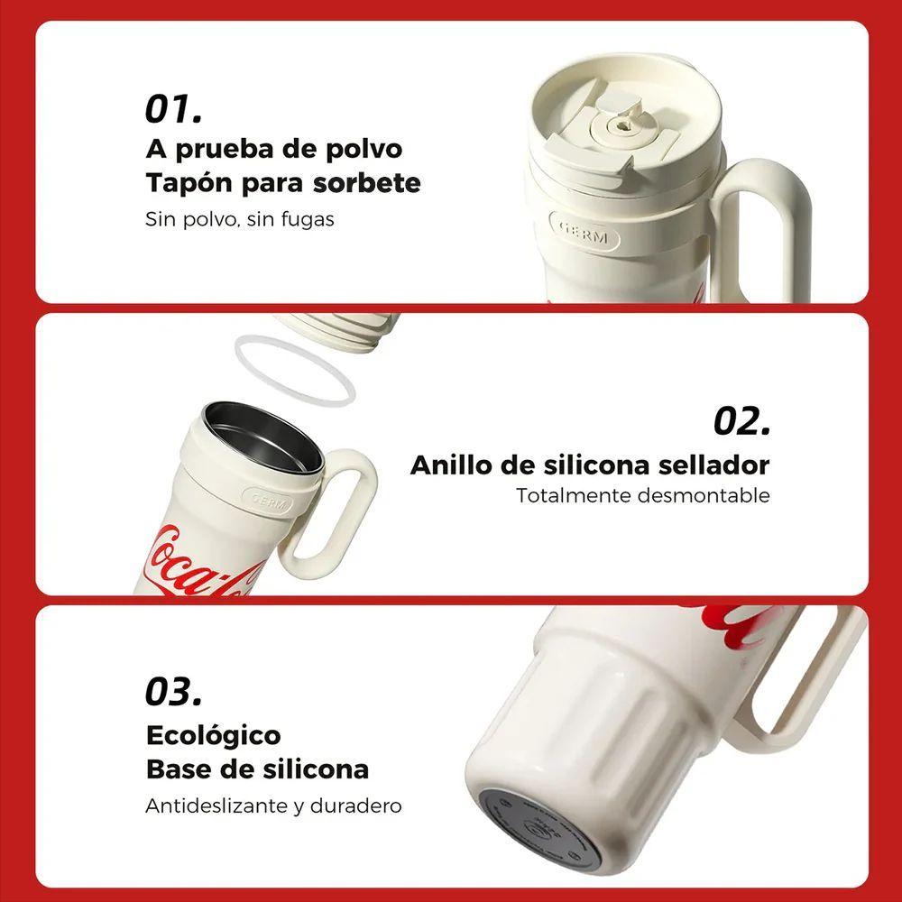 COCA COLA X GERM Termo Súper Tumbler Mug Vaso 1200ML Frío O Caliente Vaso Térmico Blanco-6
