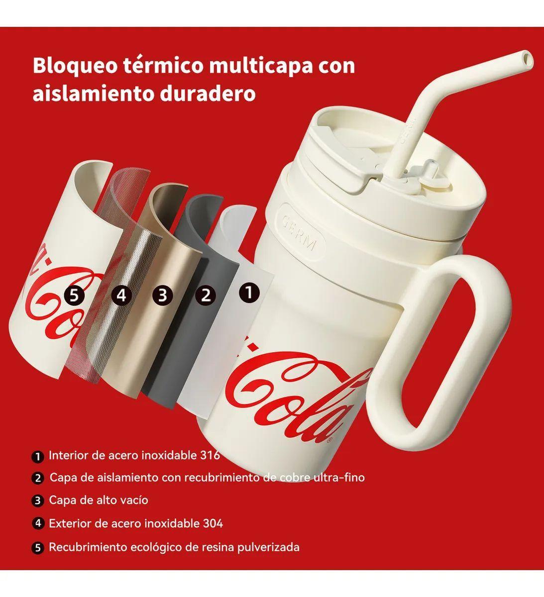 COCA COLA X GERM Termo Mega Tumbler Clásico De 750ml Mantiene Frío O Caliente Blanco-3