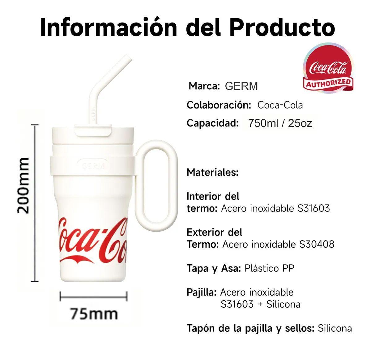 COCA COLA X GERM Termo Mega Tumbler Clásico De 750ml Mantiene Frío O Caliente Blanco-7
