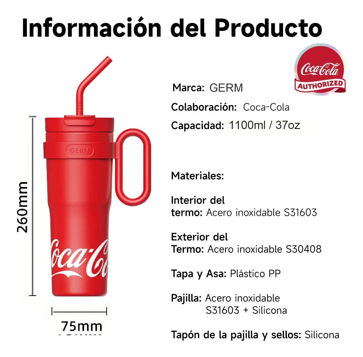 COCA COLA X GERM Termo Mug De 110ml Vaso Térmico Agua Mega Tumbler Frío O Caliente Rojo / Blanco-6