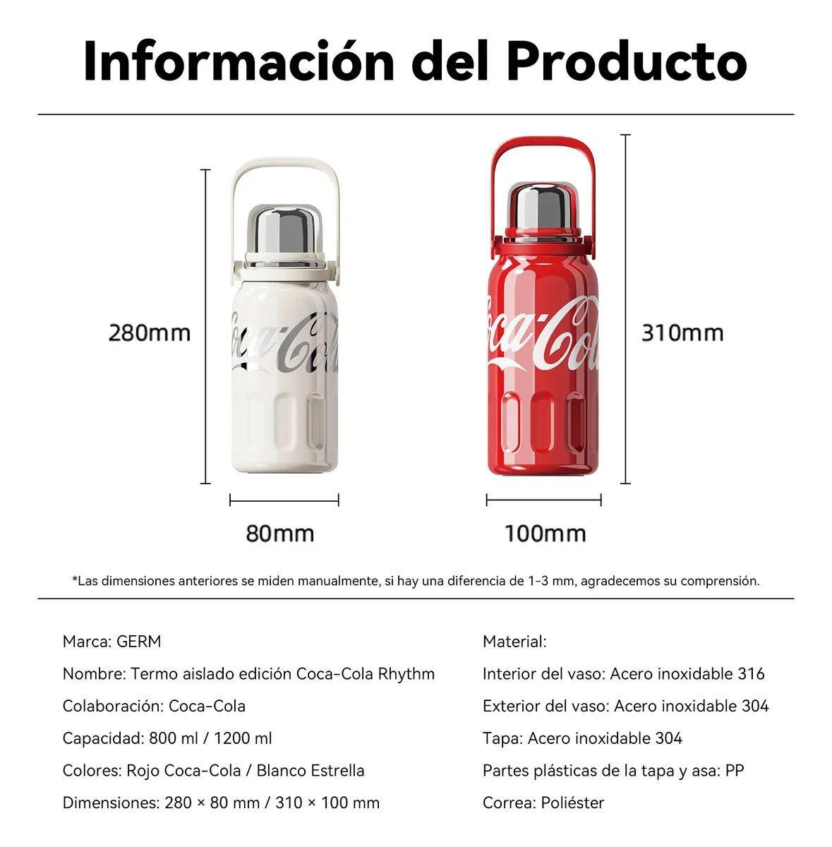 COCA COLA X Germ Termo 1200ML Frío O Caliente Vaso Térmico Trébol Rojo-7