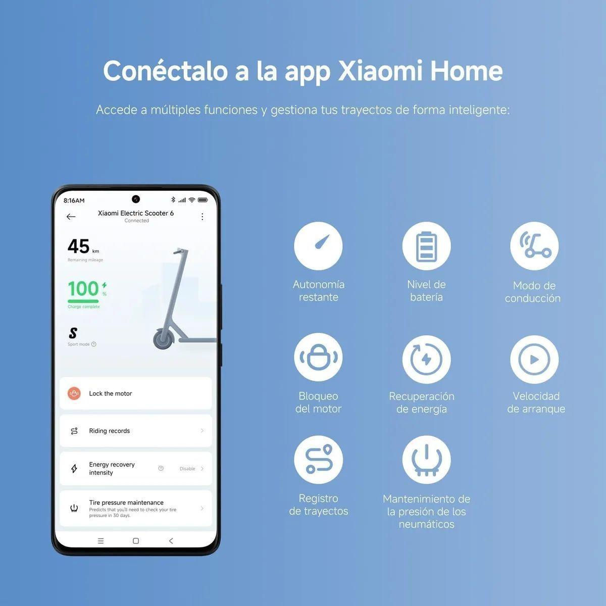 Xiaomi Scooter Eléctrico 6 Plegable Autonomía 45km Máx 25km/h Neumáticos 12" 800W Suspensión-5