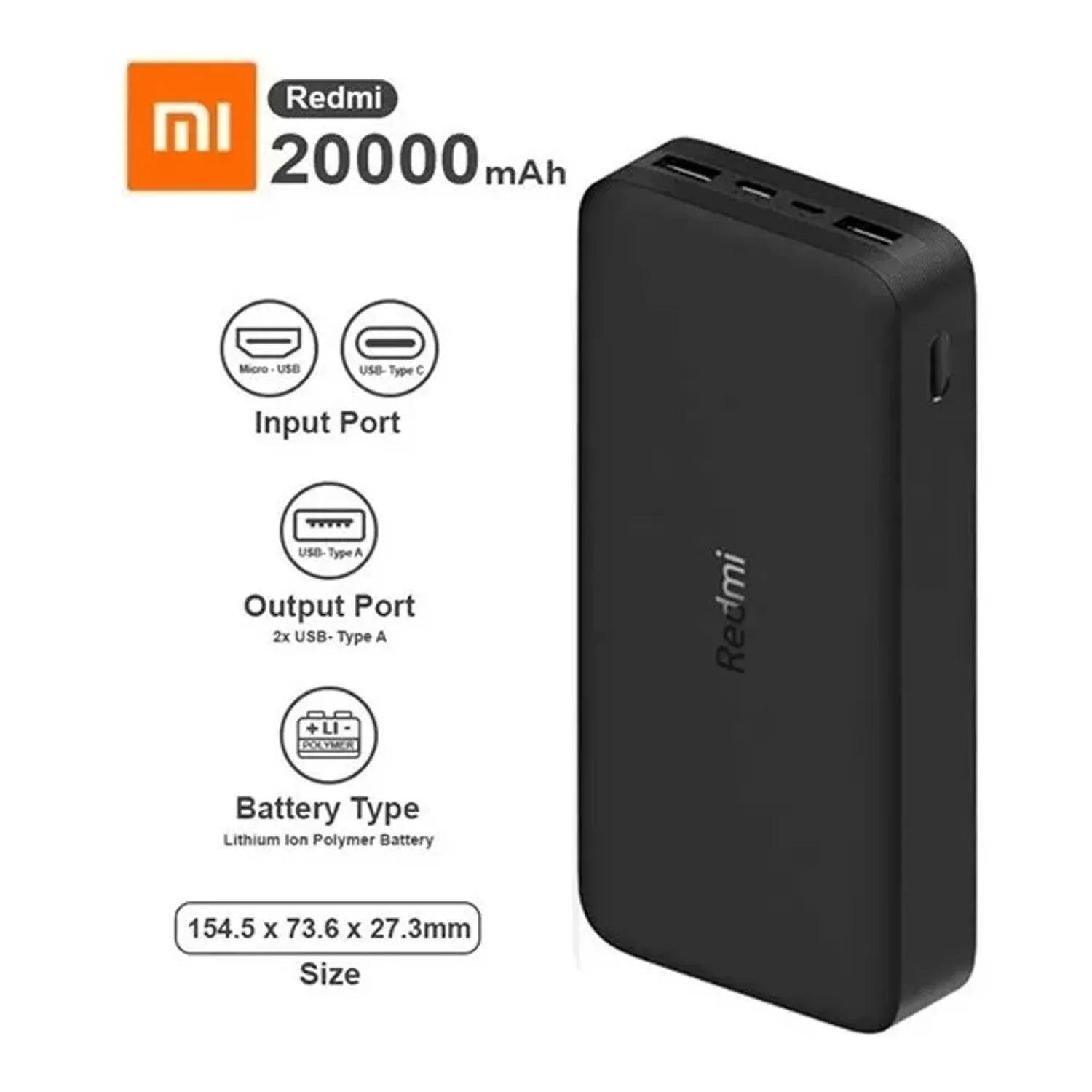Batería Externa Xiaomi Redmi 20000mah 18w Carga Rapida-2
