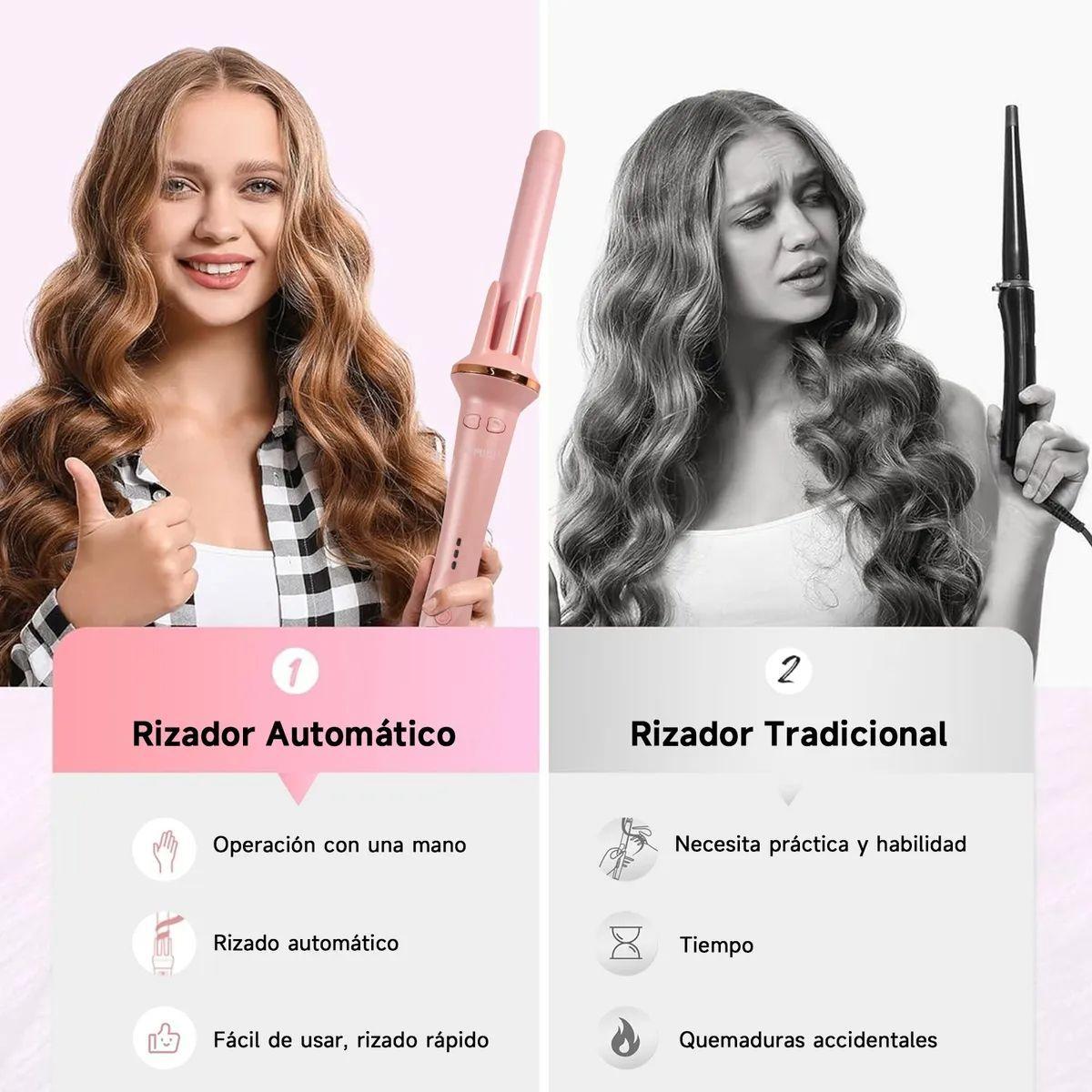Rizador Automático De Cabello Rosado Bomidi HC02, Ondulador Cerámica Rosa-2