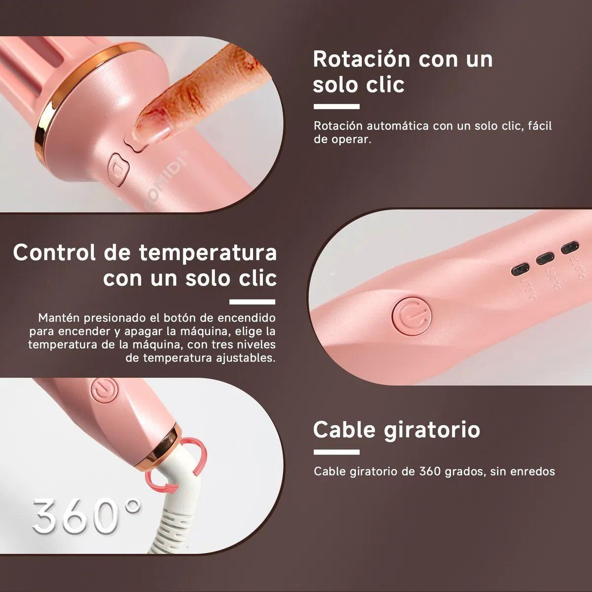 Rizador Automático De Cabello Rosado Bomidi HC02, Ondulador Cerámica Rosa-3