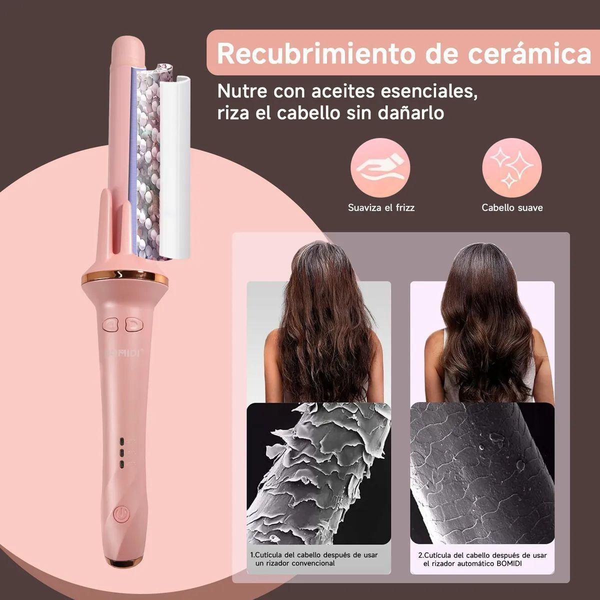 Rizador Automático De Cabello Rosado Bomidi HC02, Ondulador Cerámica Rosa-5